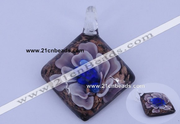 LP65 12*38*48mm diamond inner flower lampwork glass pendants