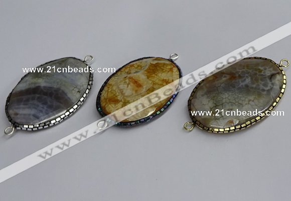 NGC1829 35*50mm oval agate gemstone connectors wholesale