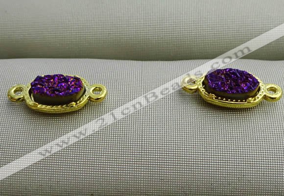 NGC6022 5*8mm oval plated druzy agate connectors wholesale