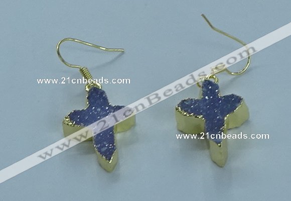 NGE339 13*18mm - 15*20mm cross druzy agate earrings wholesale