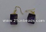 NGE5086 10*15mm cube amethyst gemstone earrings wholesale