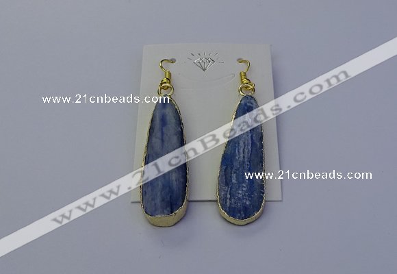 NGE5105 13*40mm flat teardrop blue kyanite earrings wholesale