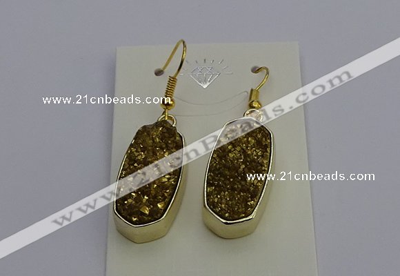 NGE5132 10*22mm - 12*25mm freeform plated druzy quartz earrings