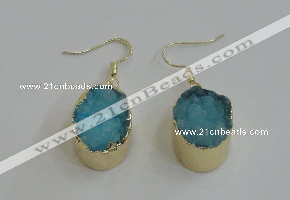 NGE99 15*20mm oval druzy agate gemstone earrings wholesale