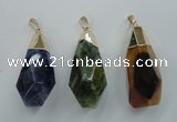 NGP1097 20*50mm faceted nuggets druzy agate pendants with brass setting