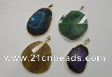 NGP1110 30*40 - 40*50mm freeform druzy agate pendants with brass setting