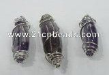 NGP1346 20*55mm - 22*60mm nuggets amethyst pendants with brass setting