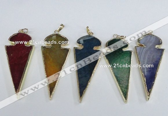NGP1927 30*65mm arrowhead agate gemstone pendants wholesale