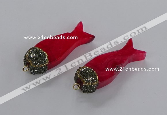 NGP3275 16*52mm - 18*56mm fish-shaped agate gemstone pendants