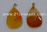 NGP3294 37*57mm faceted flat teardrop agate gemstone pendants