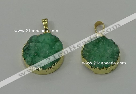 NGP4206 20mm - 22mm flat round druzy quartz pendants wholesale