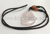 NGP5591 Rose quartz freeform pendant with nylon cord necklace