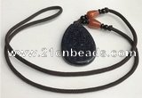 NGP5615 Blue goldstone flat teardrop pendant with nylon cord necklace