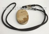 NGP5627 Picture jasper oval pendant with nylon cord necklace