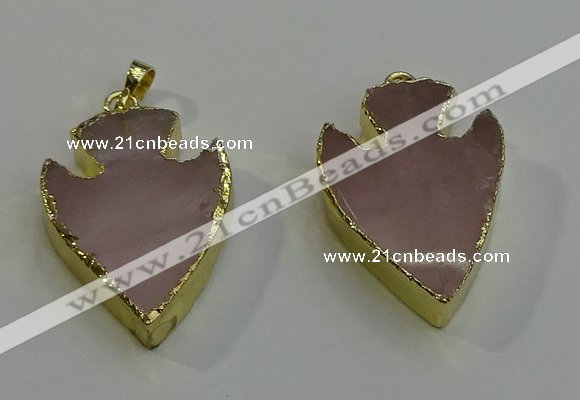 NGP6002 22*30mm - 25*35mm arrowhead rose quartz pendants