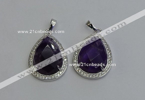 NGP6335 25*30mm teardrop amethyst gemstone pendants wholesale