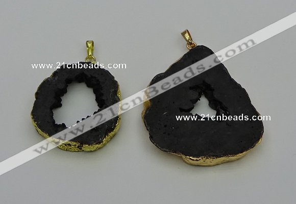 NGP6507 30*40mm - 35*45mm freeform plated druzy agate pendants