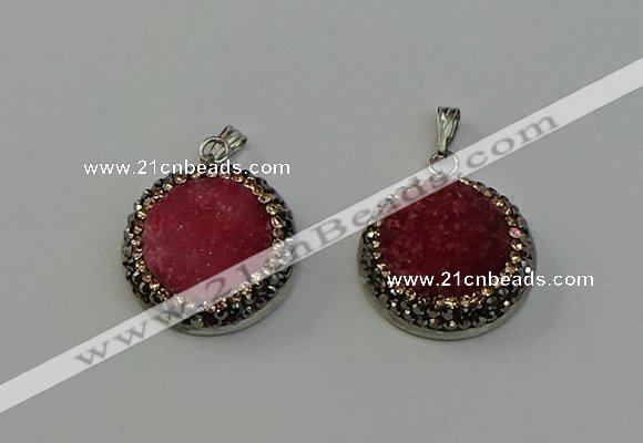 NGP6542 20mm - 22mm coin druzy agate gemstone pendants wholesale