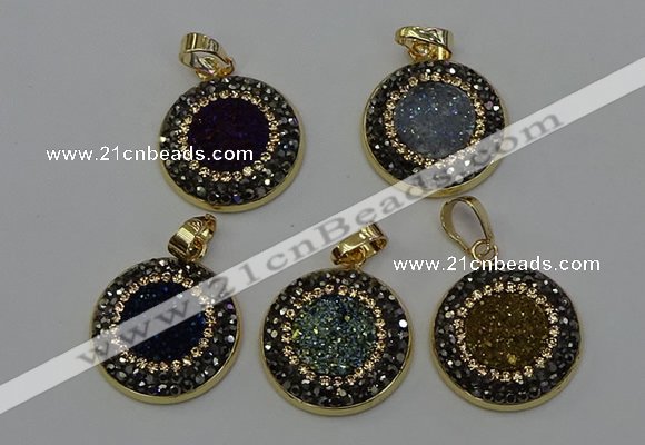 NGP6590 22mm - 22mm coin plated druzy agate gemstone pendants