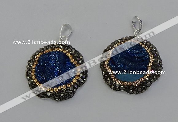 NGP6595 28mm - 30mm flower plated druzy agate gemstone pendants