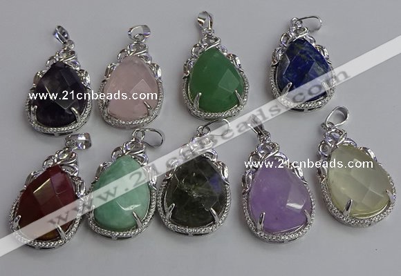 NGP6626 22*30mm faceted teardrop mixed gemstone pendants