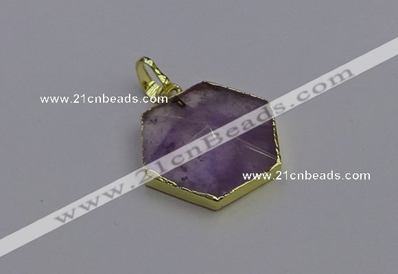 NGP6805 24*25mm hexagon light amethyst gemstone pendants wholesale