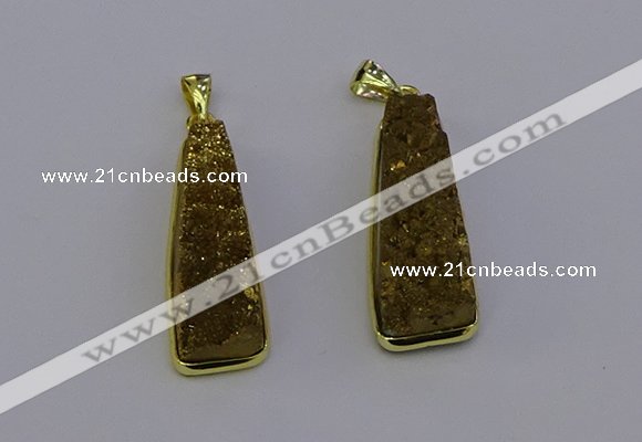 NGP6931 10*30mm - 12*35mm trapezoid plated druzy quartz pendants