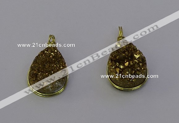 NGP6935 13*18mm - 15*20mm flat teardrop plated druzy quartz pendants