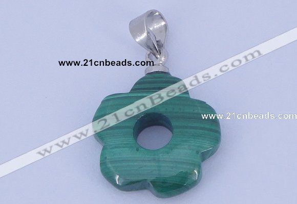 NGP728 4*15mm flower natural malachite with 18KGP gemstone pendant