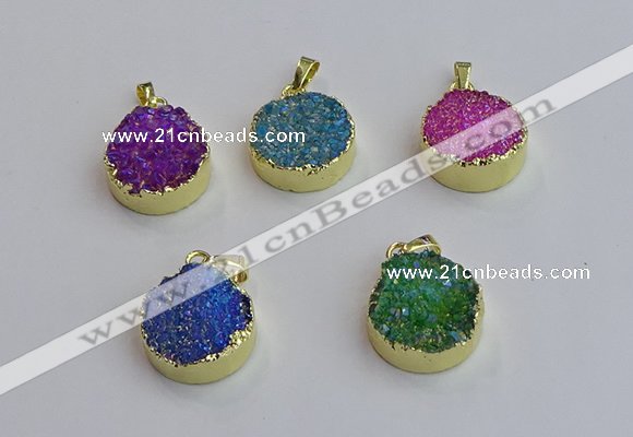NGP7463 20mm coin plated druzy agate gemstone pendants