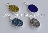 NGP7512 15*20mm oval plated druzy agate gemstone pendants