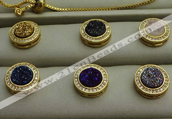 NGP7588 13mm coin plated druzy agate pendants wholesale