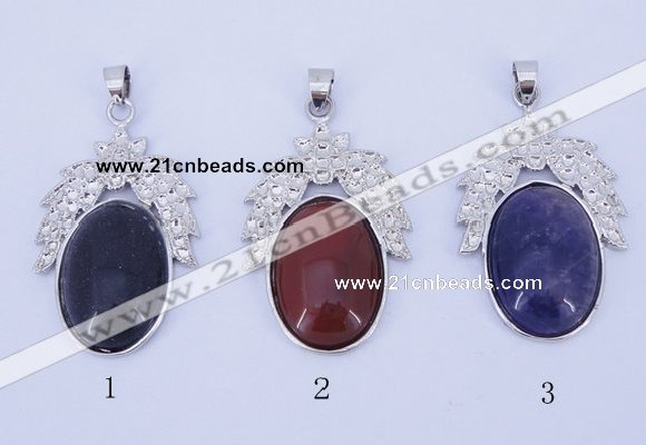 NGP767 5PCS 28*45mm oval gemstone pendants with brass setting