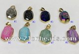 NGP9610 15*22mm faceted oval plated druzy agate pendants
