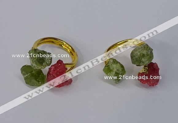 NGR214 5*8mm - 6*10mm freeform druzy agate & peridot rings wholesale