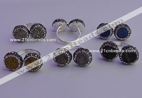 NGR2179 12mm - 14mm coin plated druzy agate rings wholesale