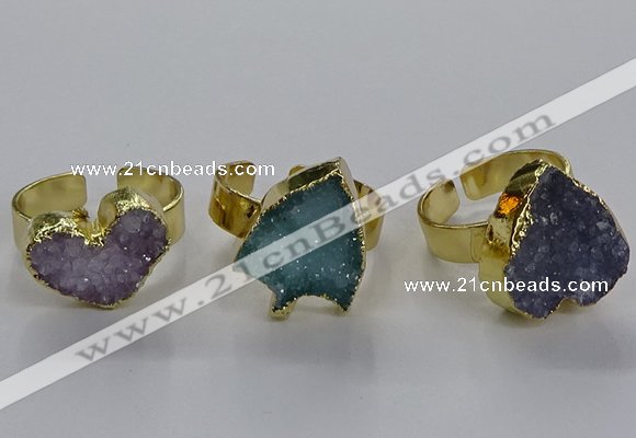 NGR321 14*15mm - 15*18mm heart druzy agate gemstone rings
