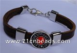 SSB01 8 inches 304 stainless steel & brown leather fashion bracelet