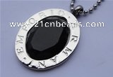 SSP03 28*35mm 304 stainless steel faceted oval black rhinestone pendant