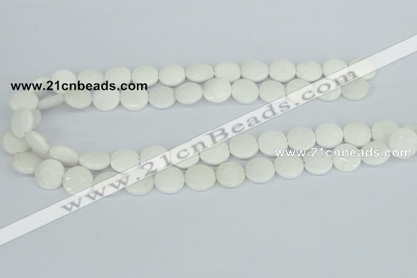 CAA01 15.5 inches 14mm faceted coin white agate gemstone beads