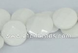 CAA02 15.5 inches 18mm faceted coin white agate gemstone beads