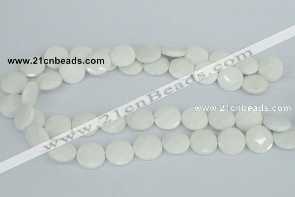 CAA02 15.5 inches 18mm faceted coin white agate gemstone beads