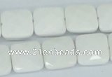 CAA05 15.5 inches 14*14mm faceted square white agate gemstone beads