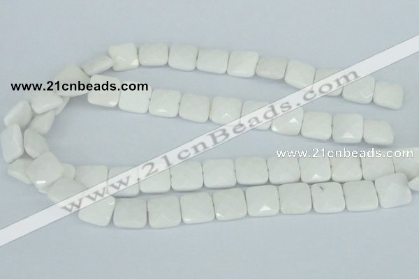 CAA05 15.5 inches 14*14mm faceted square white agate gemstone beads