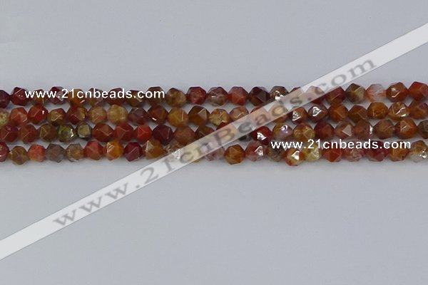 CAA1000 15.5 inches 6mm faceted nuggets red moss agate beads