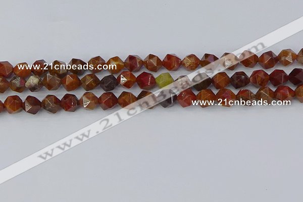 CAA1001 15.5 inches 8mm faceted nuggets red moss agate beads