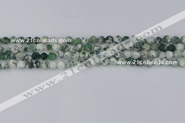 CAA1020 15.5 inches 6mm faceted nuggets tree agate beads