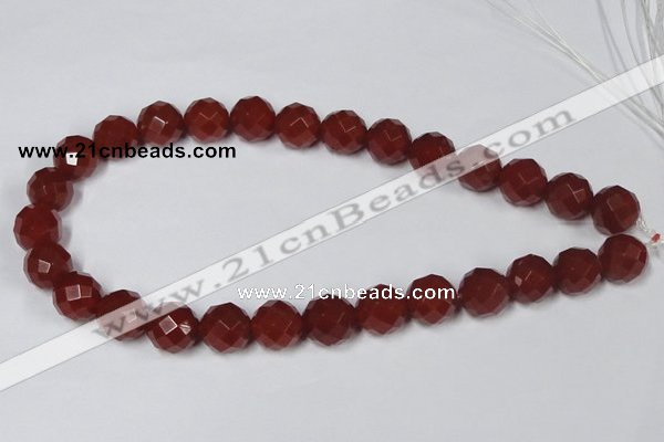 CAA120 15.5 inches 14mm faceted round red agate gemstone beads