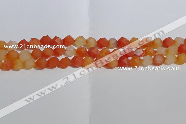 CAA1237 15.5 inches 8mm faceted nuggets matte red agate beads