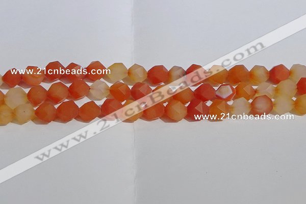 CAA1238 15.5 inches 10mm faceted nuggets matte red agate beads